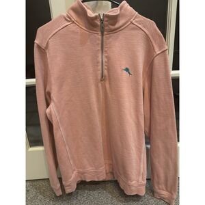 Tommy Bahama Tobago Bay Sweatshirt Pink Half Zip Pullover Mock Neck Size L